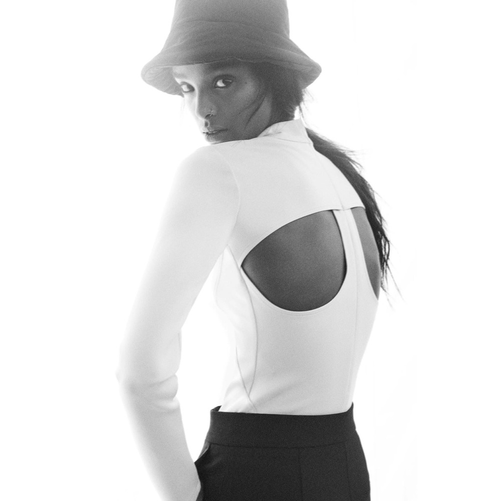 Zara neoprene long sleeve cut out back bodysuit